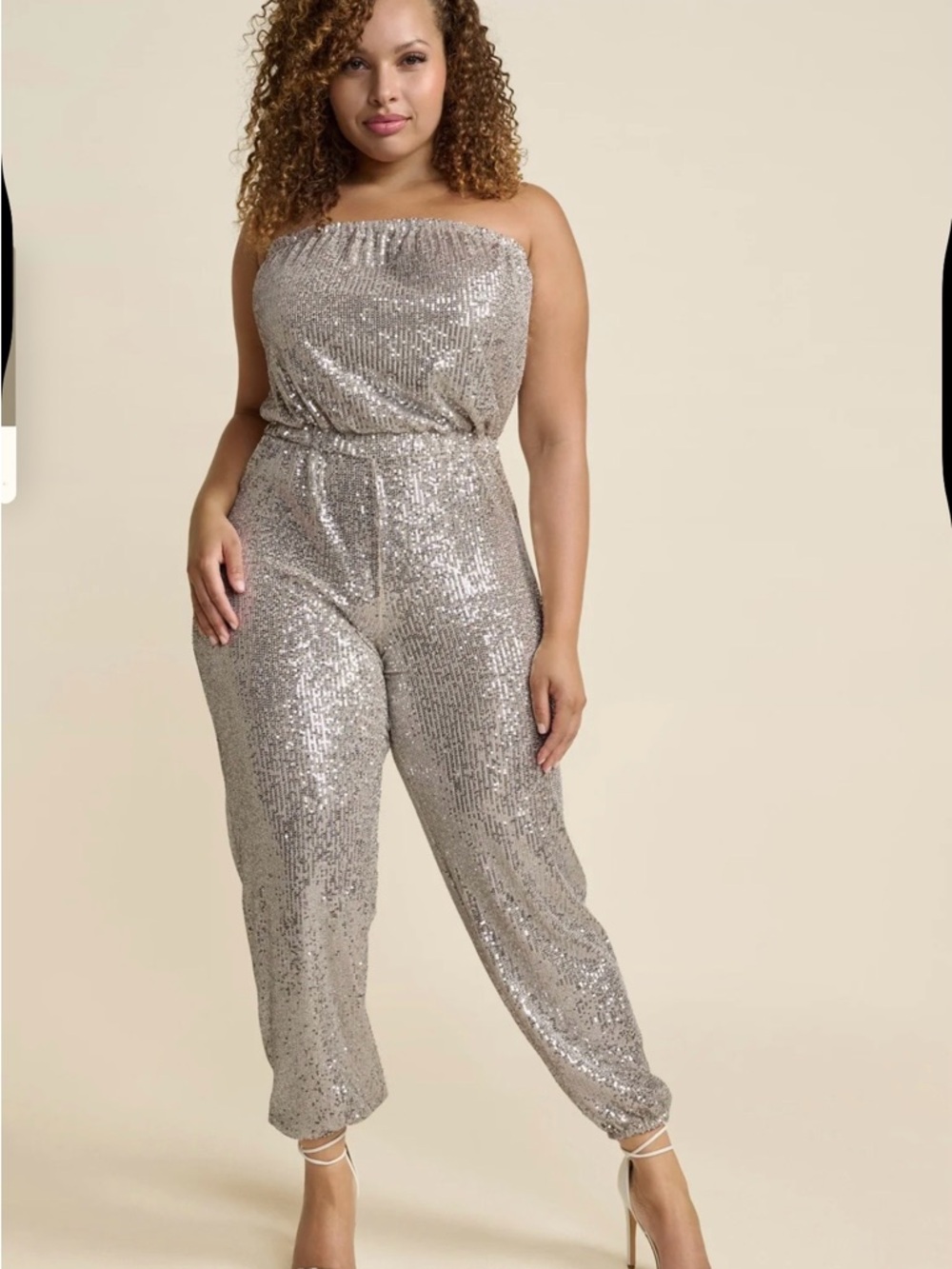 VENUS Silver Sequin Strapless Jumpsuit